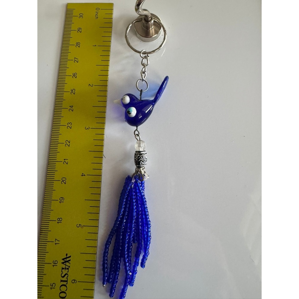 Blue Lampwork Glass Bird Keychain Evil Eye Beaded Tassel Bag Charm‎ Accessory